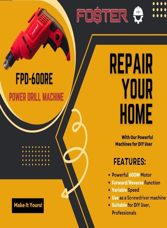 Foster Drill FPD-600RE with 10 High Quality Drilling Bits, 600W, Copper Armature, 2600 RPM, Chuck 10 mm Forward/Reverse with Variable Speed Control - Image 3